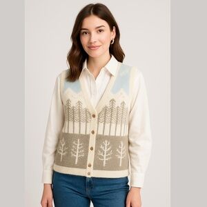 TanJay Cream Knit winter scene vest size M